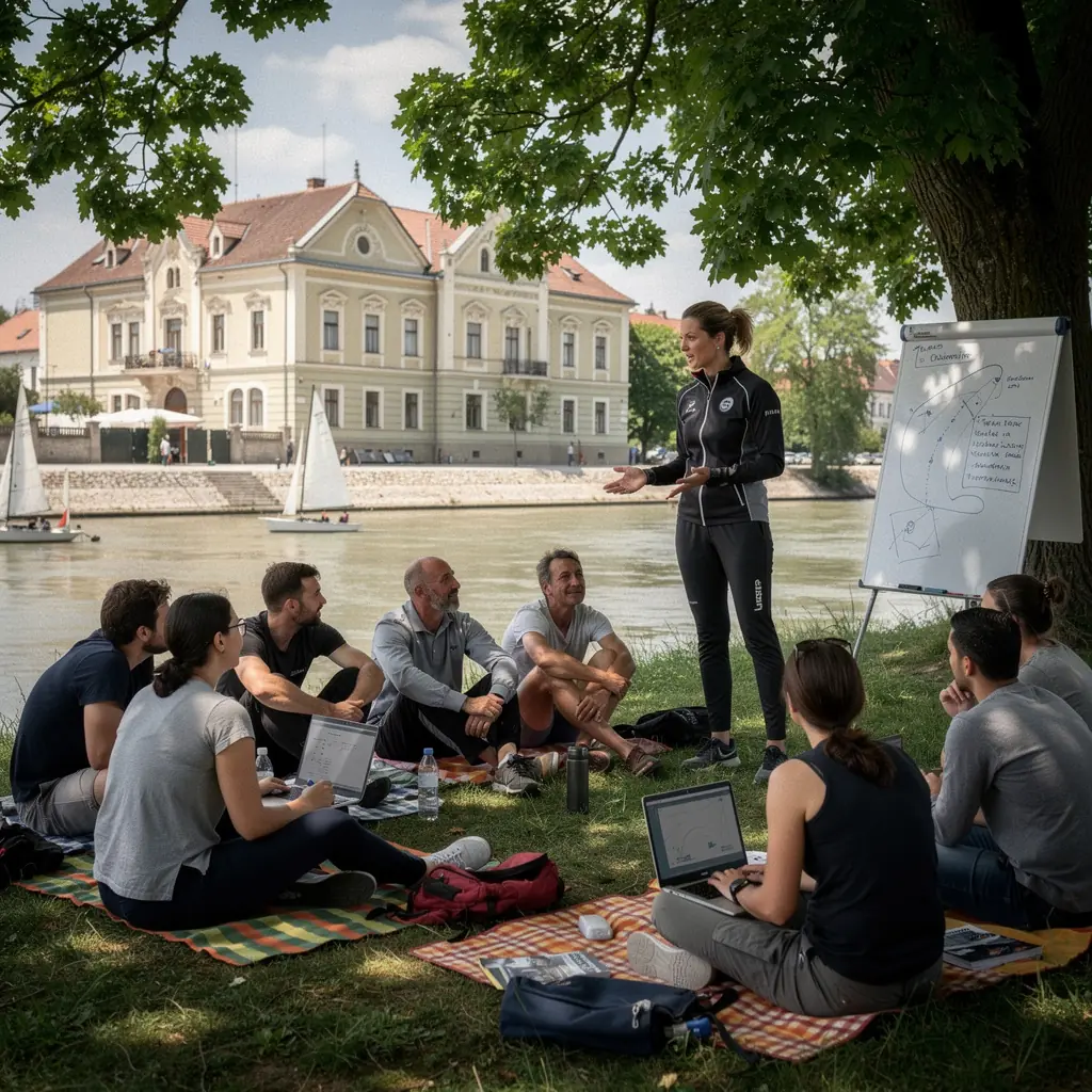 Hajós oktató a diákoknak navigációs technikákat mutat be a fedélzeten.